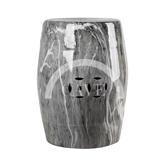Chinese Ceramic Drum Stool with Marble Pattern - Grey