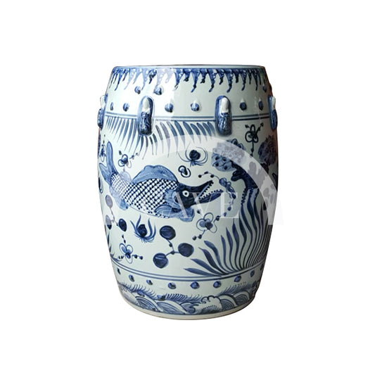 Chinese Style Ceramic Drum Stools - Fish