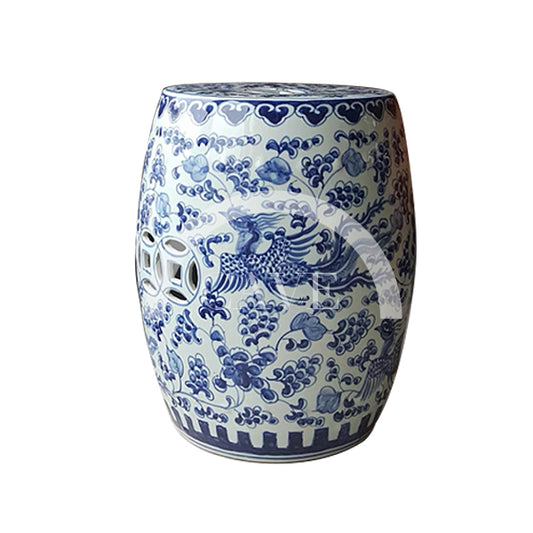Chinese Style Ceramic Drum Stools - Phoenix