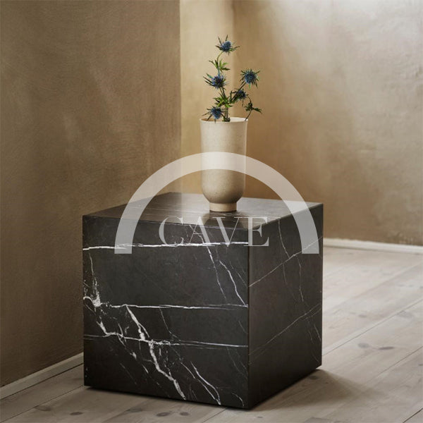 Constantine Marble Plinth Cubic Side Table - Black Marble